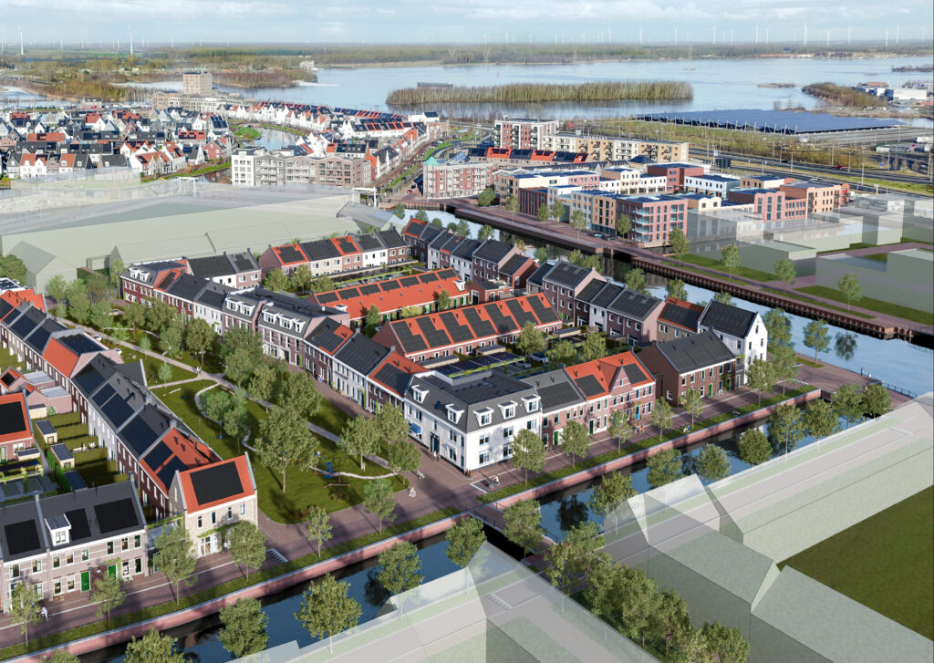 Bovenaanzicht Ons Stadsgezicht in wijk Waterfront te Harderwijk